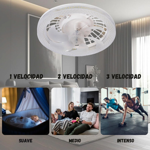 12 Pulgadas Lámpara Con Ventilador Techo 7 Aspas 34w Control Remoto, Ventilador De Techo Genérica W466 Turbo Con 5 Palas De Plástico Color Blanco 50cm De Diámetro 127v