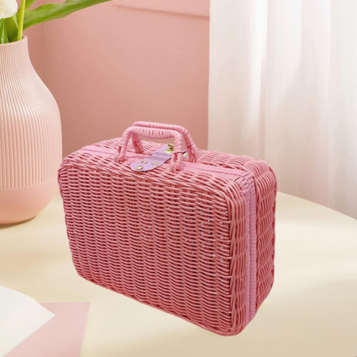 Woven Suitcase Cosmetic Organizer Picnic Basket For Pink Xl