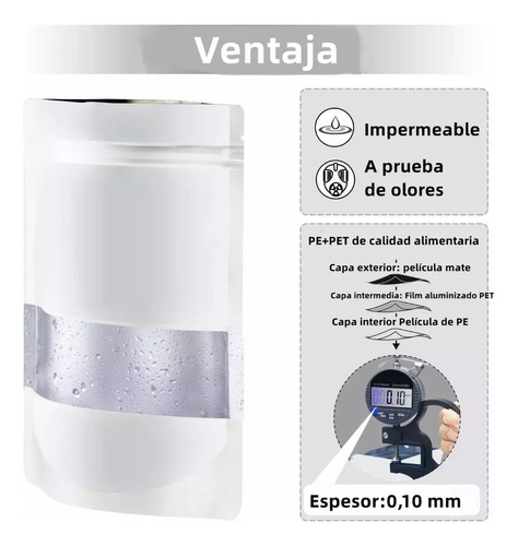 Bolsa Stand Up Con Ventana - 16x24cm (250g), 100pz Blanca