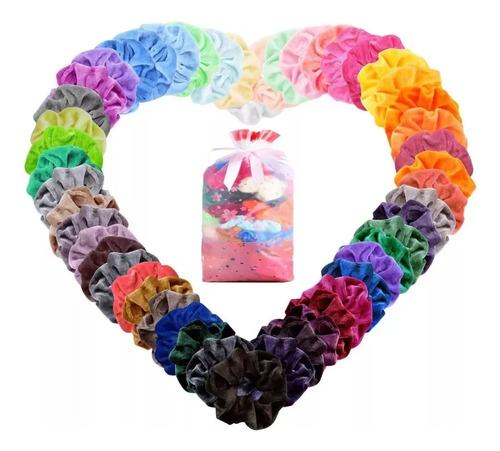 60 Scrunchies Ligas Gomas Terciopelo Colores Cabello Mujer