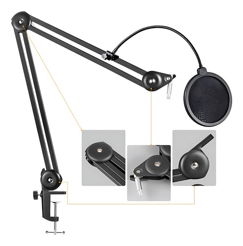 Kit 04 Pç Suporte Articulado De Mesa P Microfone Condesador Cor Preto