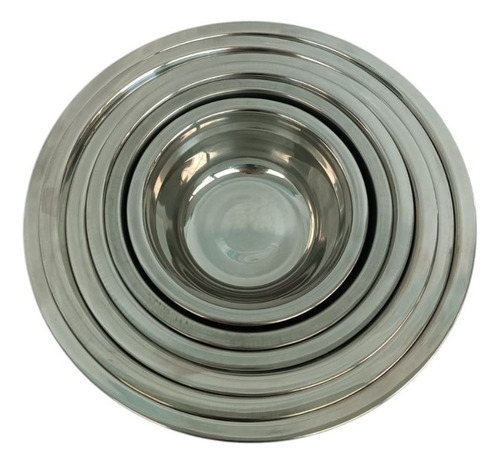 6 Bowls Shorbull Acero Ensaladera Cocina Tazon Mezclar Color Plateado