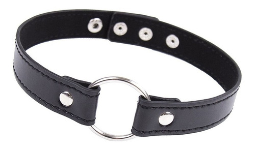 Gargantilha De Couro Com Argola De Metal