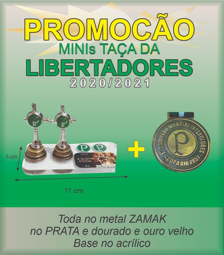 Mini Taça Libertadores Palmeiras + Medalha Copa Rio 1951