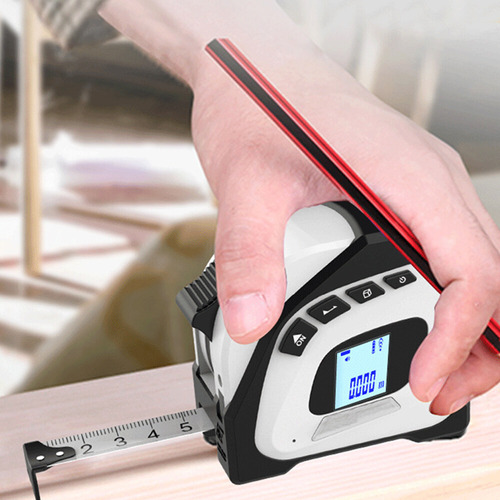 2-in-1 Rangefinder & 5m Tape Measure With Backlit Lcd