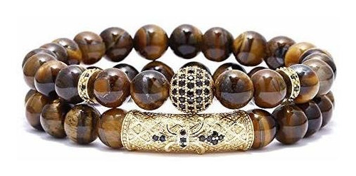 Bomail 8mm Tiger Eye Stone Beads Bracelet Elastico Natural S