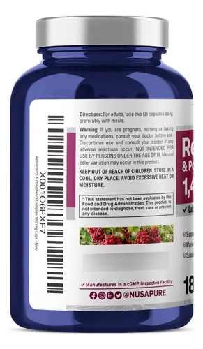 Nusapure Resveratrol Polifenol 1450 Mg 180 Cáps Vegano