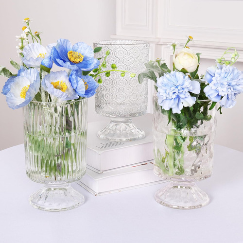 Set De 3 Jarrones De Vidrio Transparente Para Decoración De