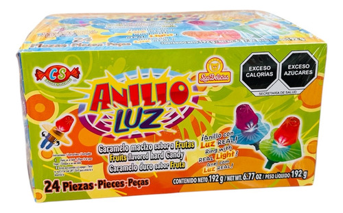 Caramelo En Forma De Anillo Con Luz Sabor Frutas 24pz De 8g