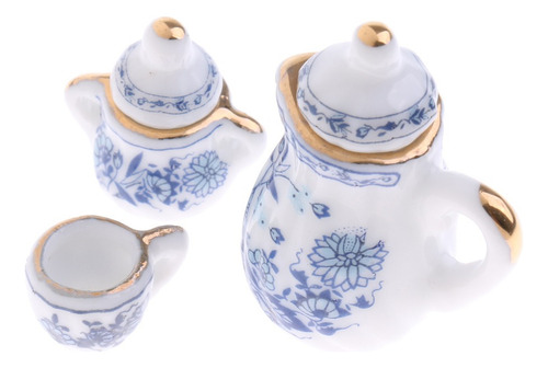 1:12 Miniatura Juego De Té De Porcelana Plato Taza Olla