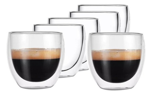 Set 6 Vasos Vidrio Doble Pared Térmico Té Café 80ml Divinos 