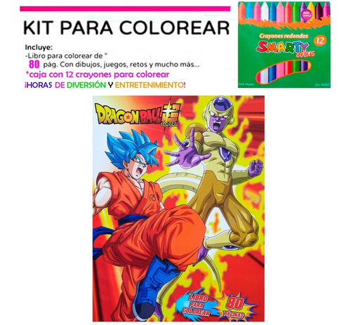 Libro P/colorear Super Dragon Ball Goku Vegueta + 12 Crayone