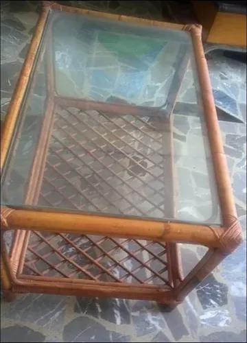 comprar Mesa Rattan Rectangular Con Vidrio 70x46x44 Cm