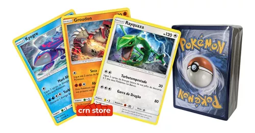 Lote 100 Cartas Pokémon 3 Lendários Groudon Rayquaza Kyogre