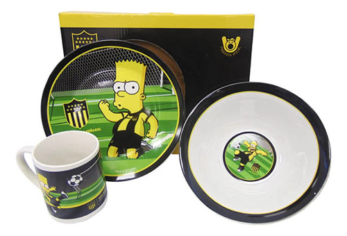 Set De Cerámica 3 Pzas Bowl Taza Plato Los Simpsons Peñarol