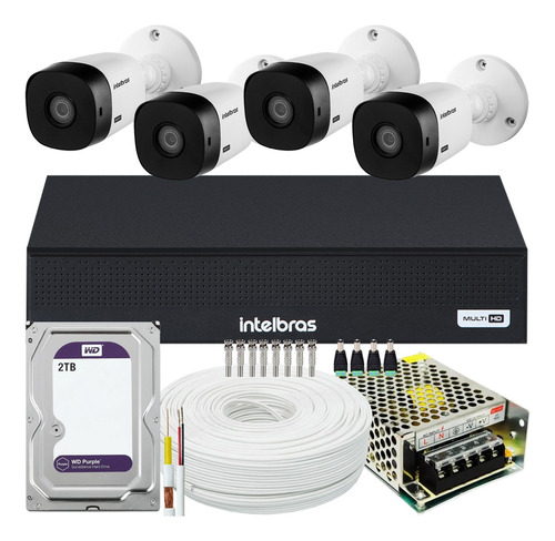 Kit Cftv 4 Cameras Full Hd Dvr Intelbras 3004 2tb Wd Purple
