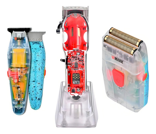 Maquinas Sem Fio Wmark Ng407, Ng-202 E Shaver Ng987 Bivolt Cor Azul-Transparente 110V/220V