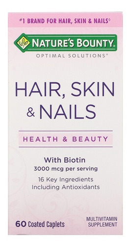 Hair Skin & Nails Nature's Bounty 60 Caps - Com Biotina Eua Sabor Sem Sabor