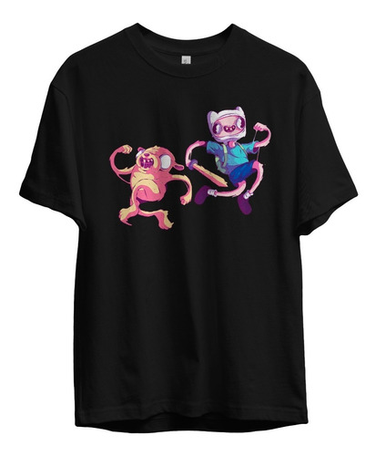 Remera Hora De Aventura Finn Y Jake Alegres Algodon Negra