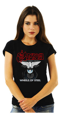 Polera Mujer Saxon Wheels Of Steel 2 Metal Impresión Directa