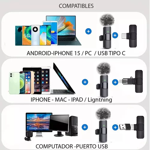 Microfono Corbatero Inalambrico Android Ios Usb C Lightning Color