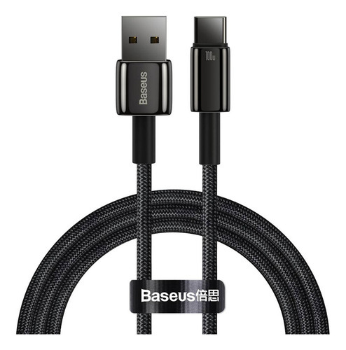 Cable Turbo USB a USB-C Baseus Tungsten Gold, 100 W, 1 m, color negro