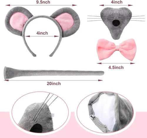 6 Pieces Mouse Costume Accessory Set Mice Headband Mous...