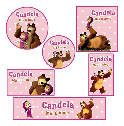 Kit 180 Stickers Masha Y El Oso - Rosa Troquelado Candy Bar 