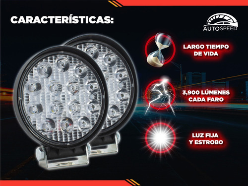 Par De Faros 14 Led Redondos Auxiliares Luz Fija Y Estrobo