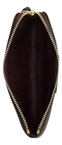 Coach Corner Zip Wristlet Walnut Black Negro Canvas