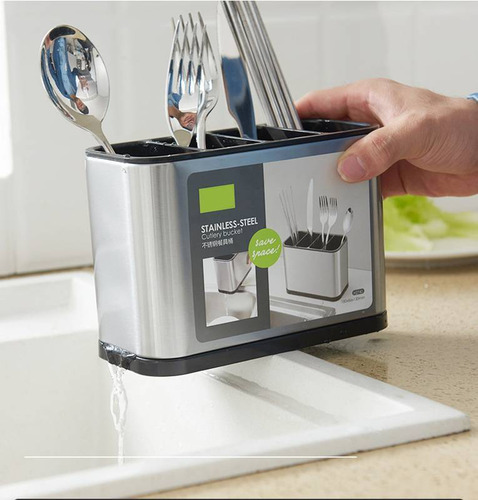 Porta Talher Inox Grande Pia Suporte Escorredor C/ Divisor