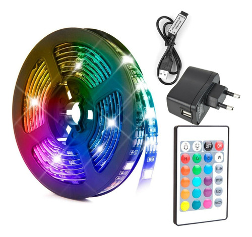 Cinta Luces Led Tira Rgb 5m Con Transformador + Control ®