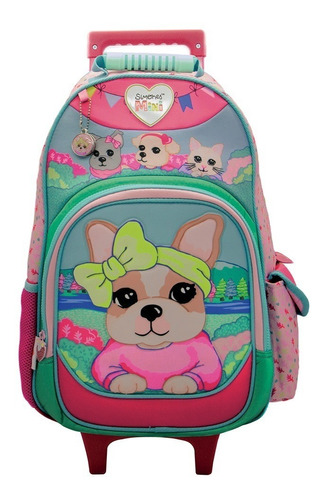 Mochila Carro Simones 18 Pulgadas Sofia Orig Primaria Nena Color Rosa/Celeste