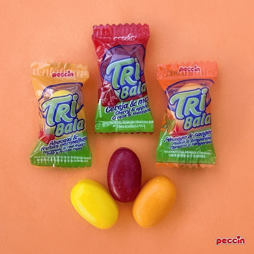 4 Pacotes De Bala Tribala Mastigável 2 Frutas - 500g