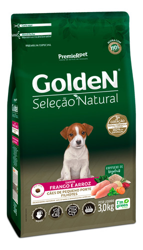 Ração Golden Sel Natural Mini Bits Cão Filhote Peq Frango3kg