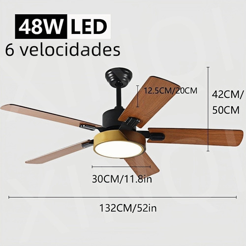 Lámpara Ventilador Abanico Techo Con Luz Led Y Remoto 52in