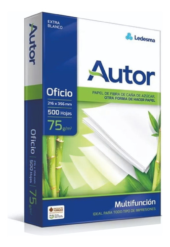 Resma Oficio Autor 500 Hojas 75 Grs Caja X 10 Unidades