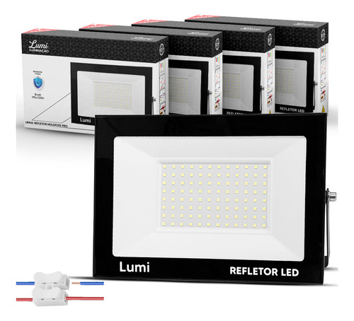 Kit 5 Refletor Led Holofote Smd Pro 300w 127/220V Ip67 Branco Frio