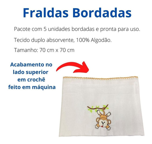 Imagem 2 de 6 de Fralda De Pano Menino Kit C/ 5 Un + Brinde 3 Pano De Boca