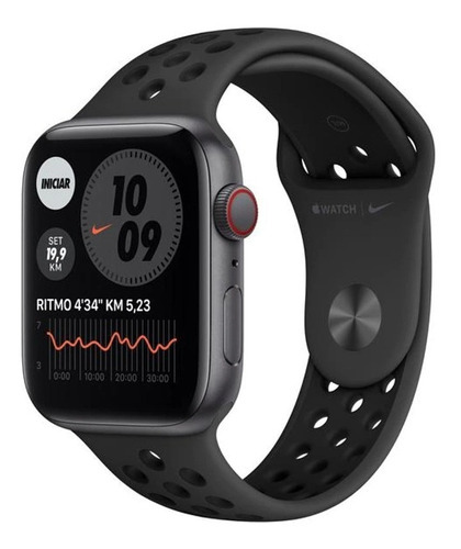 Apple Watch Nike SE (GPS + Cellular, 44mm) - Pulseira esportiva Nike Cinza-carvão/preto