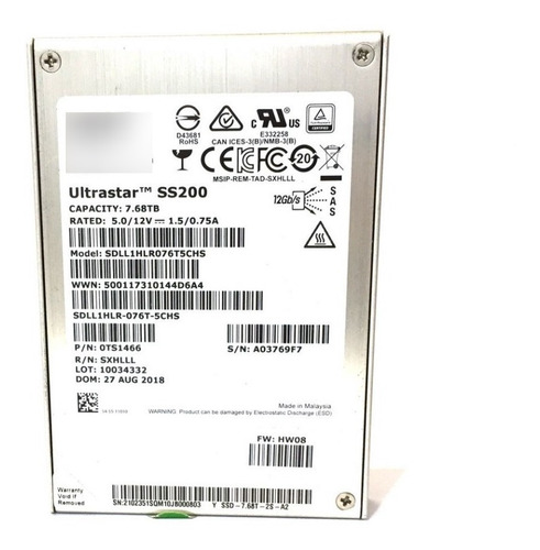 Imagem 1 de 1 de Ssd Hgst Ultrastar Ss200 7.68tb 12gb/s Sas