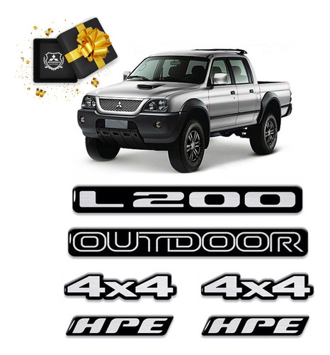 Kit Emblemas Mitsubishi L200 Outdoor 4x4 Hpe Resinado