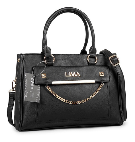 Imagen 5 de 5 de Cartera Importada Mujer Cuero Sintetico Negra Cadena Lima