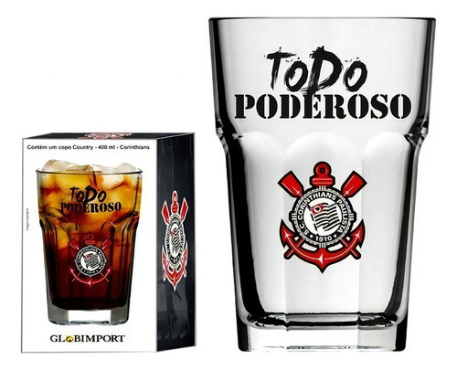 Copo De Cerveja Corinthians Todo Poderoso Vidro 400ml Cor Transparente