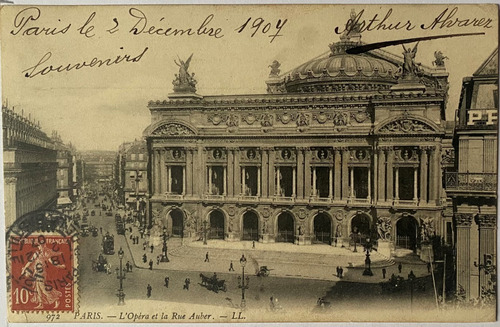 Antigua Postal, Plaza, Ópera, 1907, París, Francia, 4p040