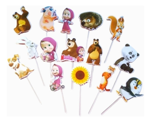 Pack 15 Toppers Para Cupcakes / Muffins Masha Y El Oso 