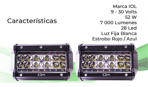 Imagen 4 de 4 de I O L 2 Barra Mini Faro 28 Led Blanco Fija Estrobo Rojo Azul