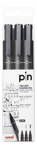 Uni Pin 200 Black Tinta Pigmentada  X 3 Unidades A