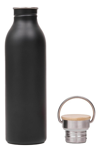 Botella Premium Toms C/ Tapa De Bambú - Inoxidable Color Negro