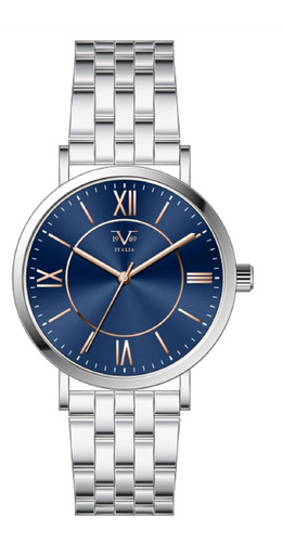 Reloj De Mujer V1969 Italia Plateado Tablero Azul